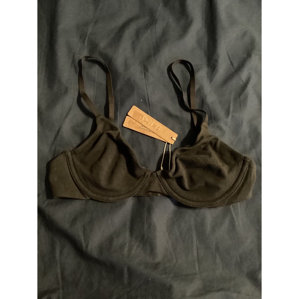 SKIMS Cotton Jersey T-Shirt Bra Soot Black Underwire Size 32C NEW